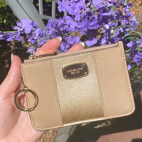 Michael Kors Handbags - Michael Kors Gold & Tan KeyPouch Cardholder Wallet